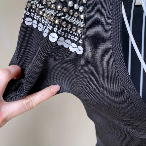 Vintage Arden B body on dress with beaded shoulders long sleeve black size S - Picture 7 of 9